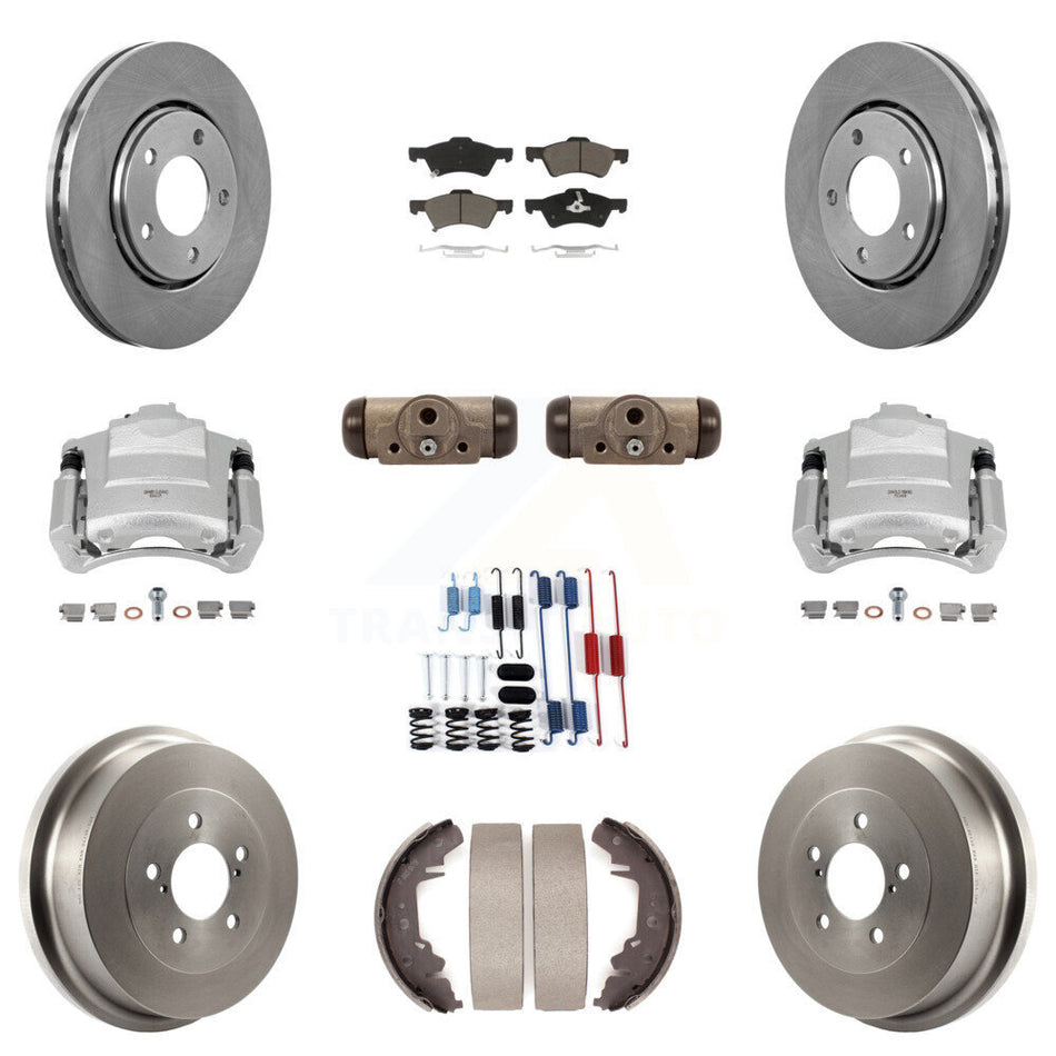 Front Rear Brake Caliper Rotors Drum Ceramic Pad Shoe Cylinder & Hardware Kit (11Pc) For KC8-100889C