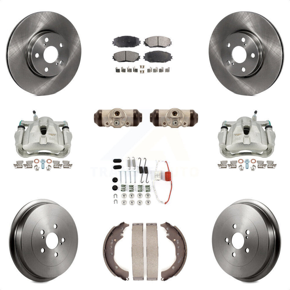 Front Rear Disc Brake Caliper Rotors Drums Semi-Metallic Pads Shoes Wheel Cylinders And Hardware Kit (11Pc) For 2009-2013 Toyota Corolla KC8-100889P by Transit Auto