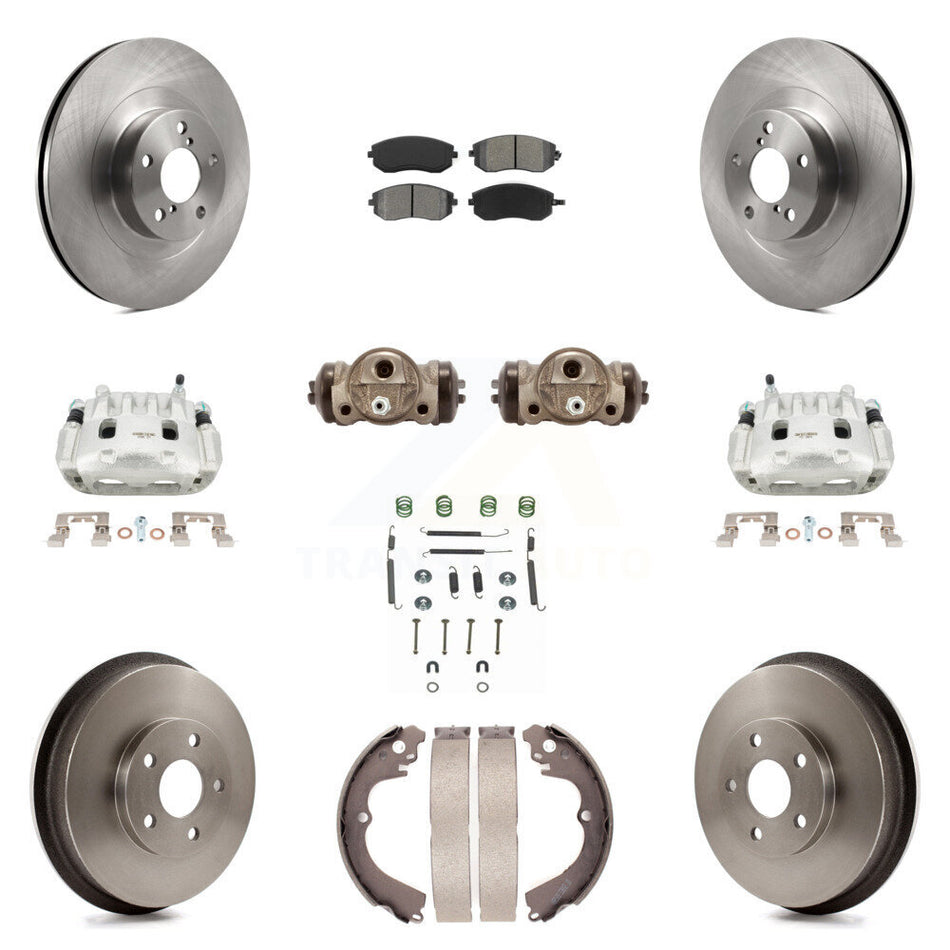 Front Rear Disc Brake Caliper Rotors Drum Semi-Metallic Pad Shoe Cylinder Kit (11Pc) For KC8-100889S