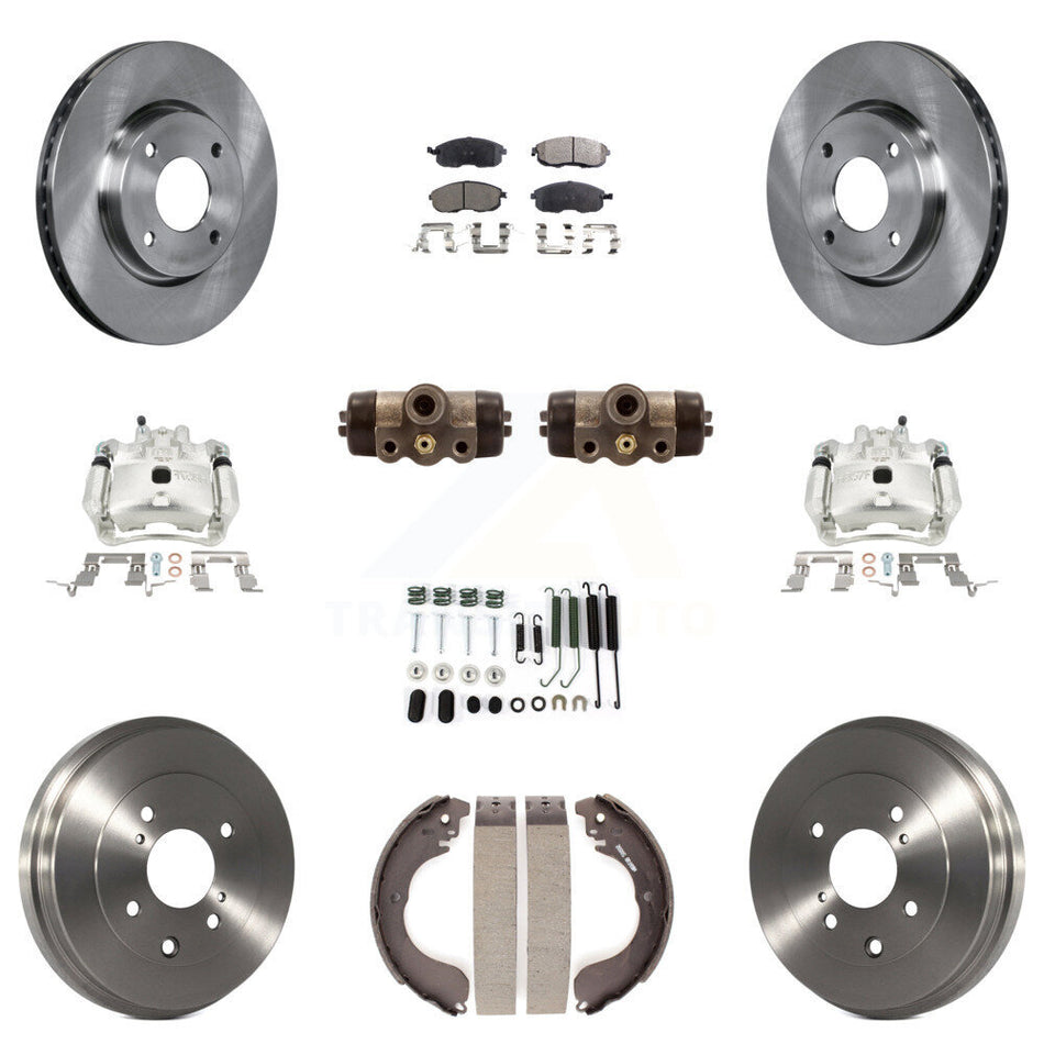Front Rear Brake Caliper Rotors Drum Ceramic Pad Shoe Cylinder & Hardware Kit (11Pc) For KC8-100889T