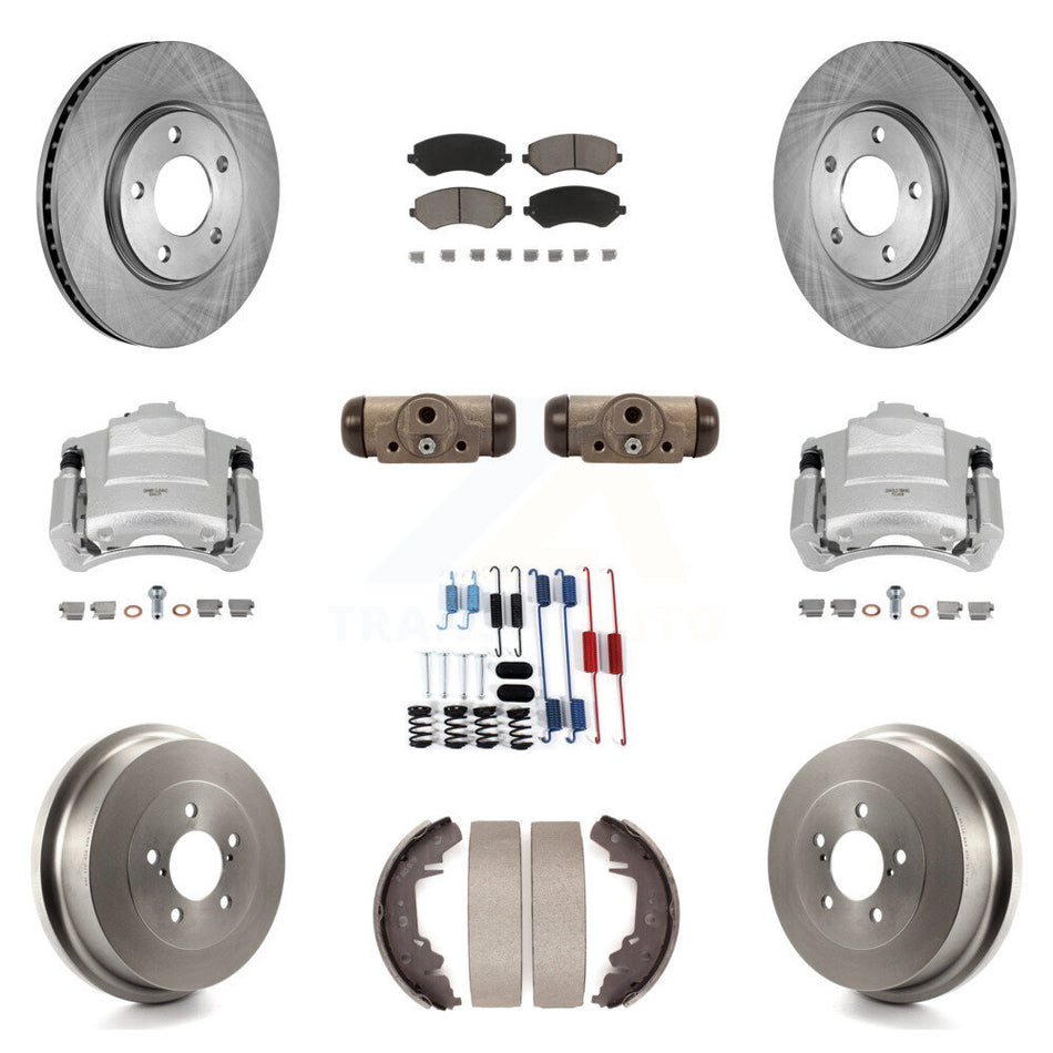 Front Rear Brake Caliper Rotors Drum Ceramic Pad Shoe Cylinder & Hardware Kit (11Pc) For KC8-100890C