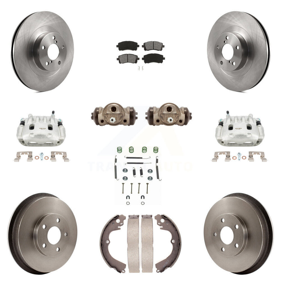 Front Rear Disc Brake Caliper Rotors Drum Semi-Metallic Pad Shoe Cylinder Kit (11Pc) For KC8-100890S