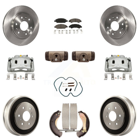 Front Rear Brake Caliper Rotors Drum Ceramic Pad Shoe Cylinder & Hardware Kit (11Pc) For KC8-100891C