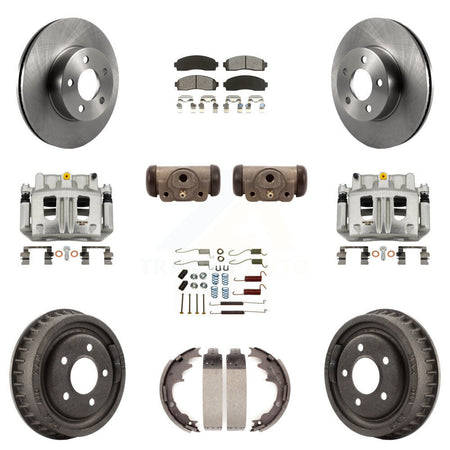 Front Rear Brake Caliper Rotors Drum Semi-Metallic Pad Shoe Cylinder Kit (11Pc) For Ford KC8-100891S