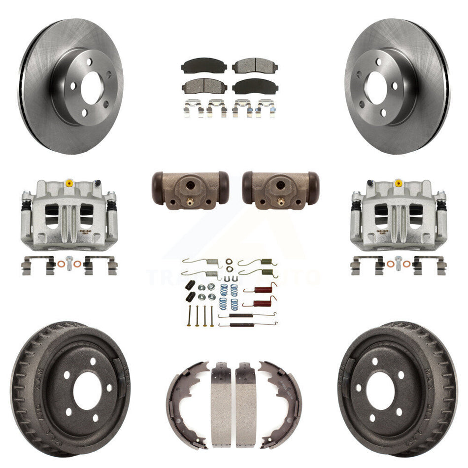 Front Rear Brake Caliper Rotors Drum Semi-Metallic Pad Shoe Cylinder Kit (11Pc) For Ford KC8-100891S