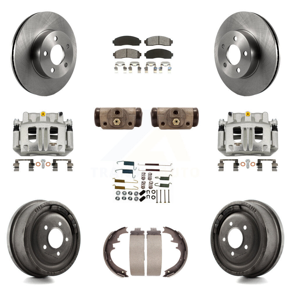 Front Rear Brake Caliper Rotors Drum Semi-Metallic Pad Shoe Cylinder Kit (11Pc) For Ford KC8-100892S