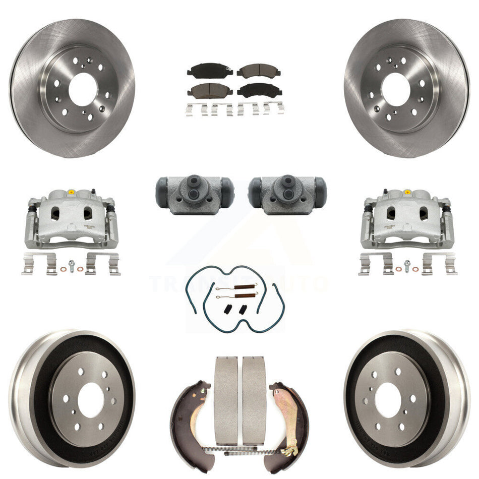 Front Rear Brake Caliper Rotors Drum Ceramic Pad Shoe Cylinder & Hardware Kit (11Pc) For KC8-100893C