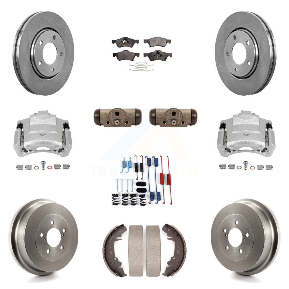 Front Rear Brake Caliper Rotors Drum Ceramic Pad Shoe Cylinder & Hardware Kit (11Pc) For KC8-100893T