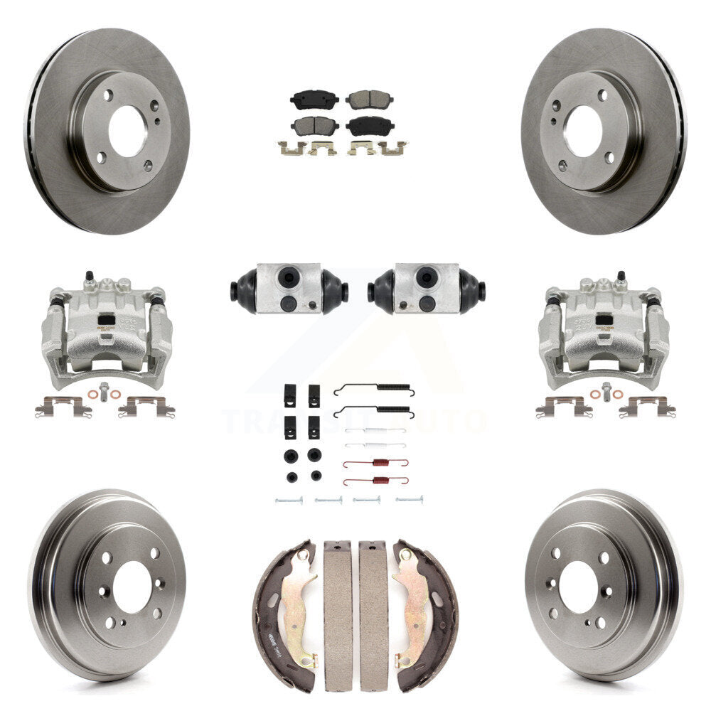 Front Rear Disc Brake Caliper Rotors Drum Semi-Metallic Pad Shoe Cylinder Kit (11Pc) For KC8-100894S