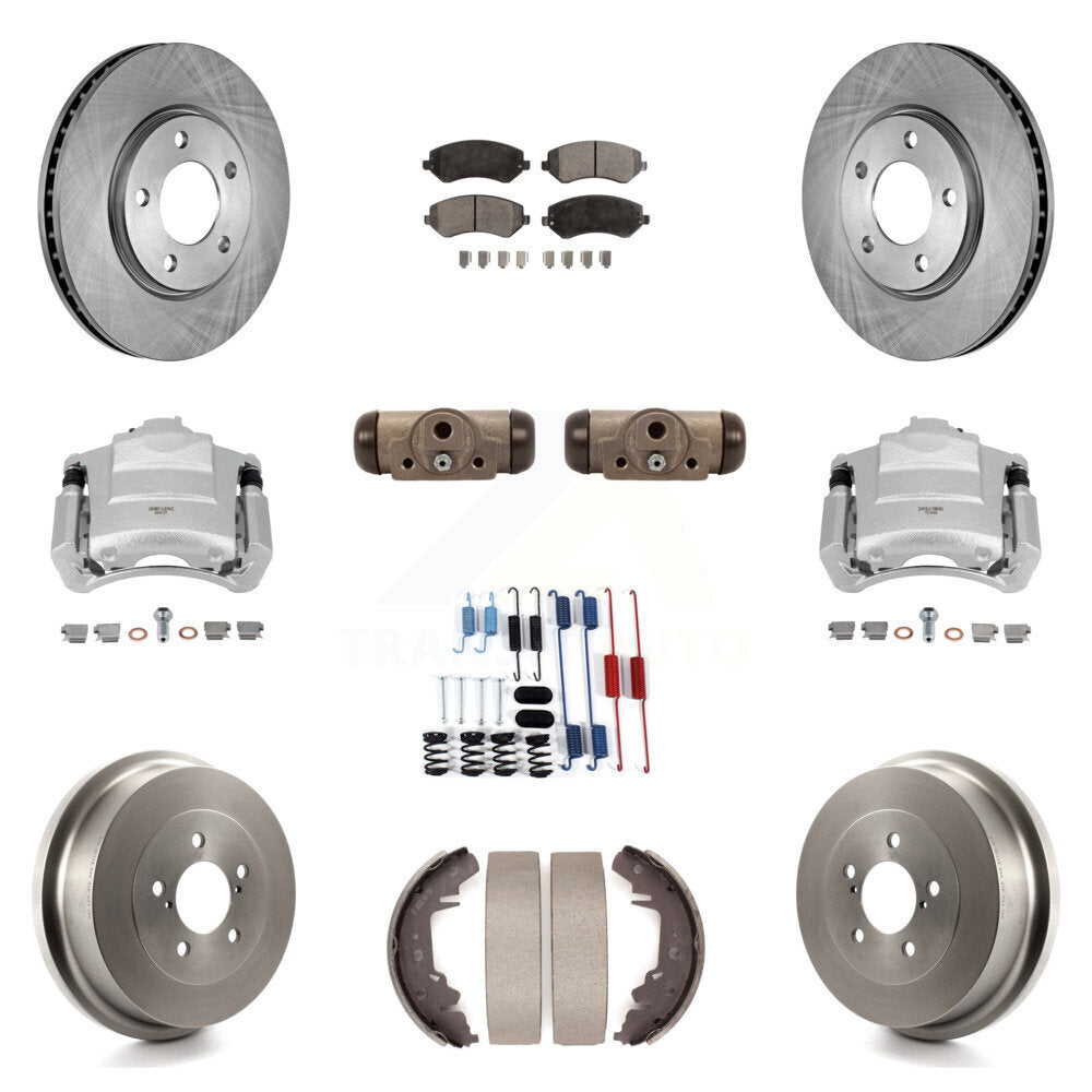 Front Rear Brake Caliper Rotors Drum Ceramic Pad Shoe Cylinder & Hardware Kit (11Pc) For KC8-100894T