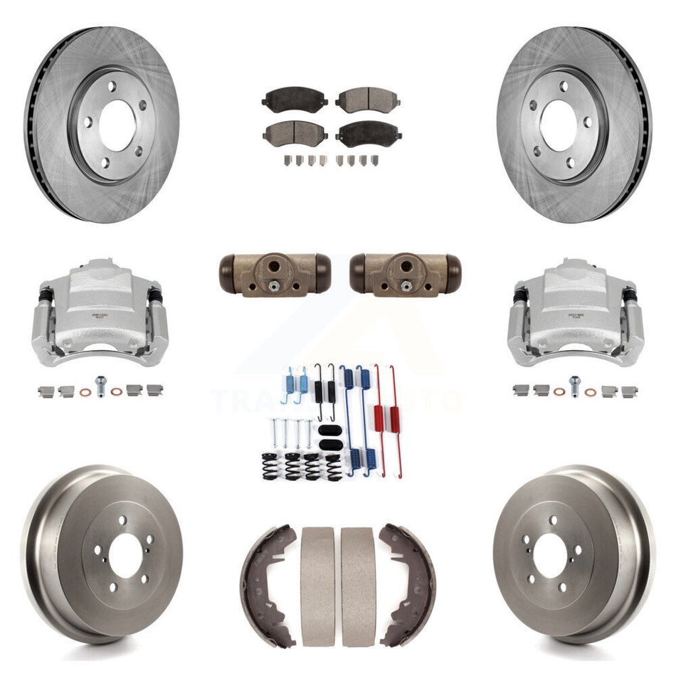 Front Rear Brake Caliper Rotors Drum Ceramic Pad Shoe Cylinder & Hardware Kit (11Pc) For KC8-100894T