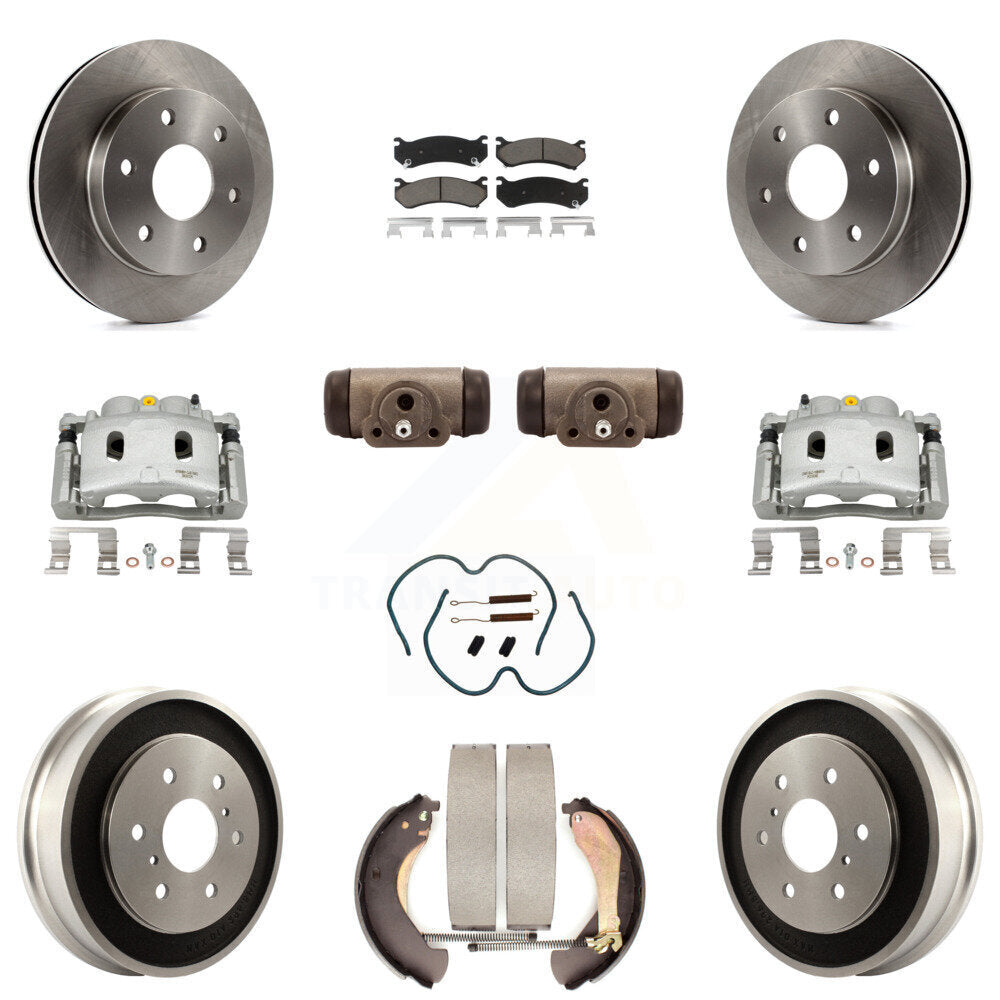Front Rear Brake Caliper Rotors Drum Ceramic Pad Shoe Cylinder & Hardware Kit (11Pc) For KC8-100895C