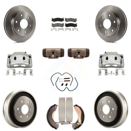 Front Rear Brake Caliper Rotors Drum Ceramic Pad Shoe Cylinder & Hardware Kit (11Pc) For KC8-100895C