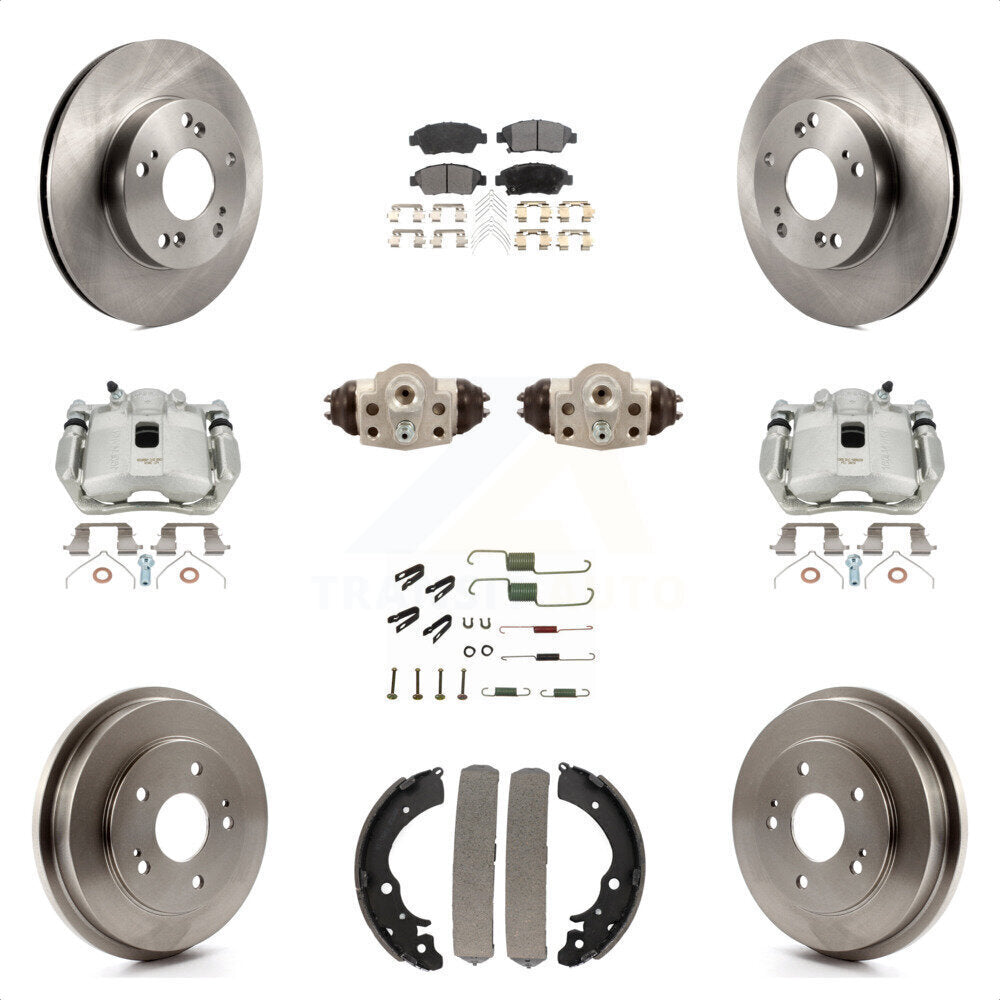 Front Rear Disc Brake Caliper Rotors Drums Semi-Metallic Pads Shoes Wheel Cylinders And Hardware Kit (11Pc) For Honda Civic KC8-100895P by Transit Auto