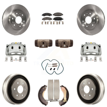 Front Rear Brake Caliper Rotors Drum Ceramic Pad Shoe Cylinder & Hardware Kit (11Pc) For KC8-100895T