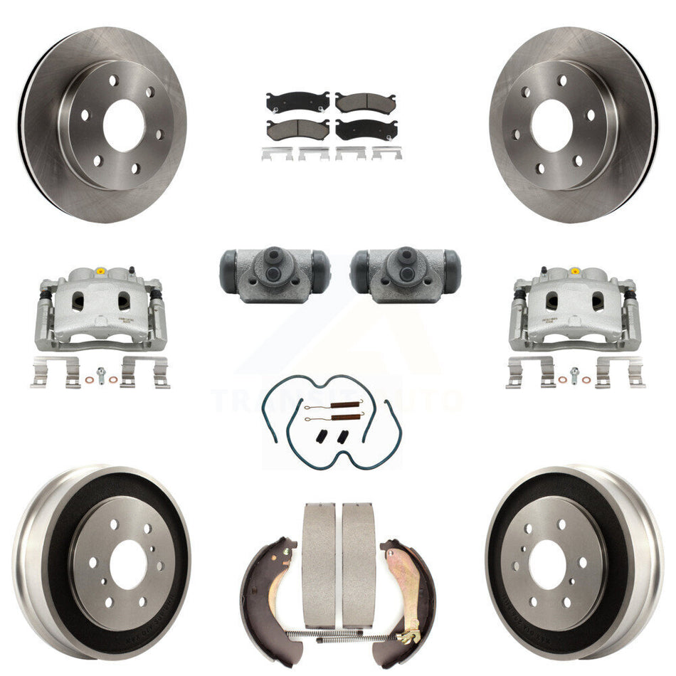 Front Rear Brake Caliper Rotors Drum Ceramic Pad Shoe Cylinder & Hardware Kit (11Pc) For KC8-100896C
