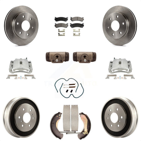 Front Rear Disc Brake Caliper Rotors Drums Ceramic Pads Shoes Wheel Cylinders And Hardware Kit (11Pc) For Chevrolet Silverado 1500 GMC Sierra Classic With 7000 Lb GVW KC8-100896T by Transit Auto