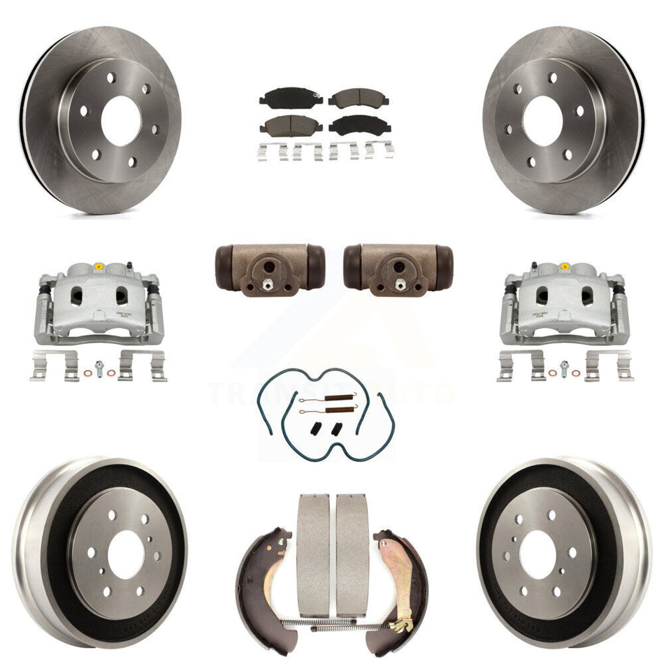 Front Rear Brake Caliper Rotors Drum Ceramic Pad Shoe Cylinder & Hardware Kit (11Pc) For KC8-100897C