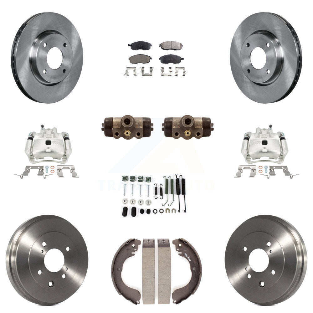 Front Rear Brake Caliper Rotor Drum Semi-Metallic Pad Shoe Cylinder Kit (11Pc) For Versa KC8-100897P