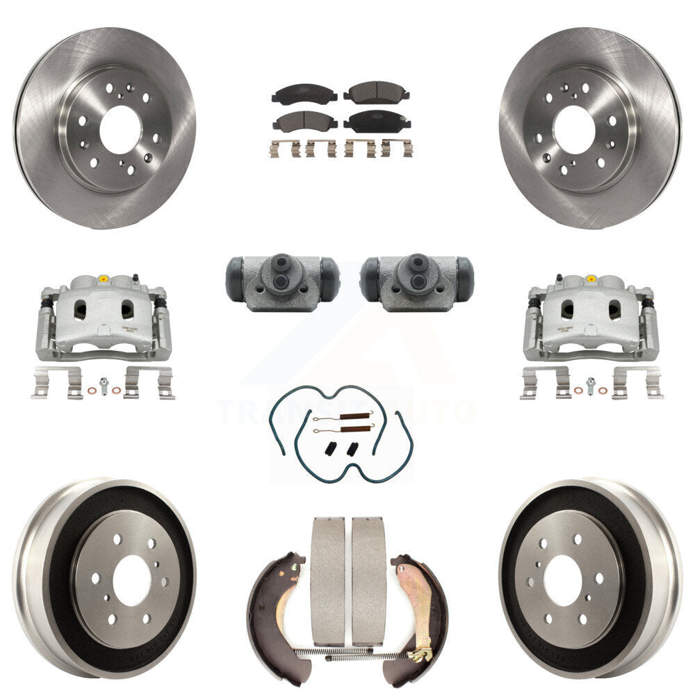 Front Rear Brake Caliper Rotors Drum Ceramic Pad Shoe Cylinder & Hardware Kit (11Pc) For KC8-100897T