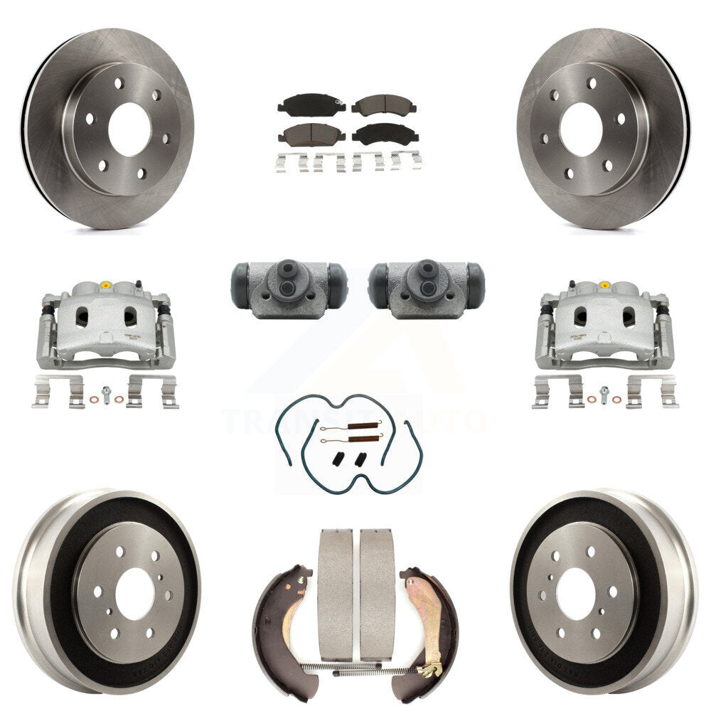 Front Rear Brake Caliper Rotors Drum Ceramic Pad Shoe Cylinder & Hardware Kit (11Pc) For KC8-100898C