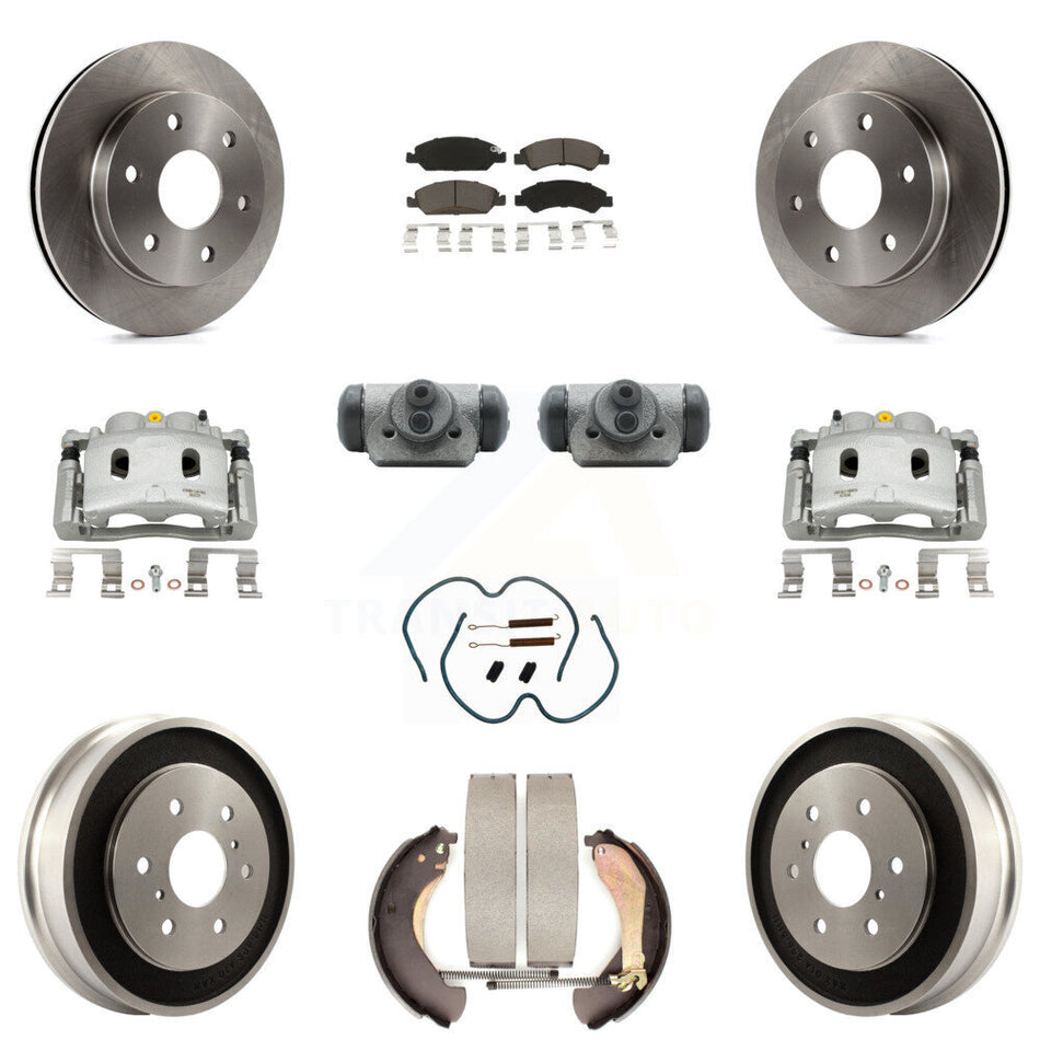 Front Rear Brake Caliper Rotors Drum Ceramic Pad Shoe Cylinder & Hardware Kit (11Pc) For KC8-100898C