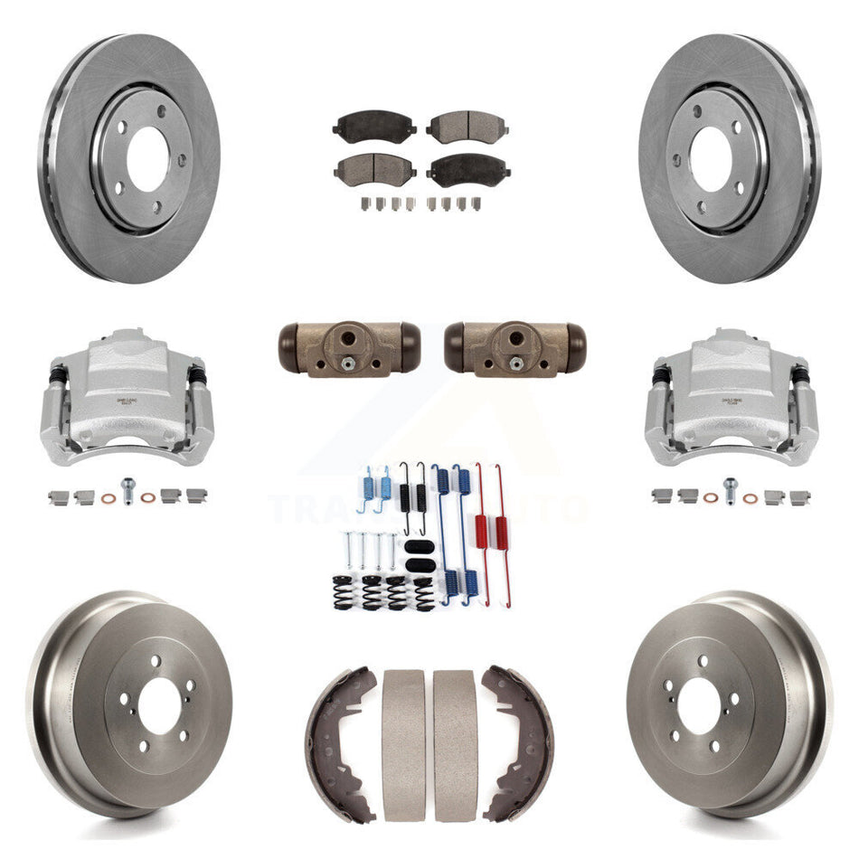 Front Rear Brake Caliper Rotor Drum Semi-Metallic Pad Shoe Cylinder Kit (11Pc) For Dodge KC8-100899P