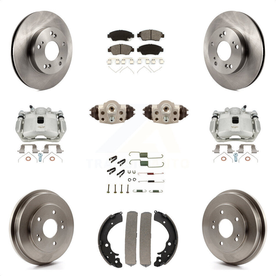 Front Rear Disc Brake Caliper Rotors Drums Semi-Metallic Pads Shoes Wheel Cylinders And Hardware Kit (11Pc) For Honda Civic KC8-100900S by Transit Auto