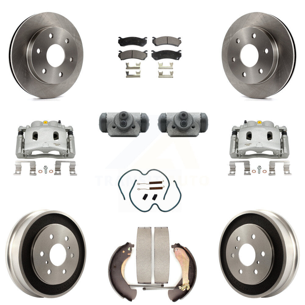 Front Rear Brake Caliper Rotors Drum Ceramic Pad Shoe Cylinder & Hardware Kit (11Pc) For KC8-100900T