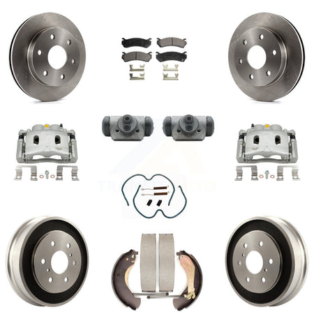 Front Rear Brake Caliper Rotors Drum Ceramic Pad Shoe Cylinder & Hardware Kit (11Pc) For KC8-100900T