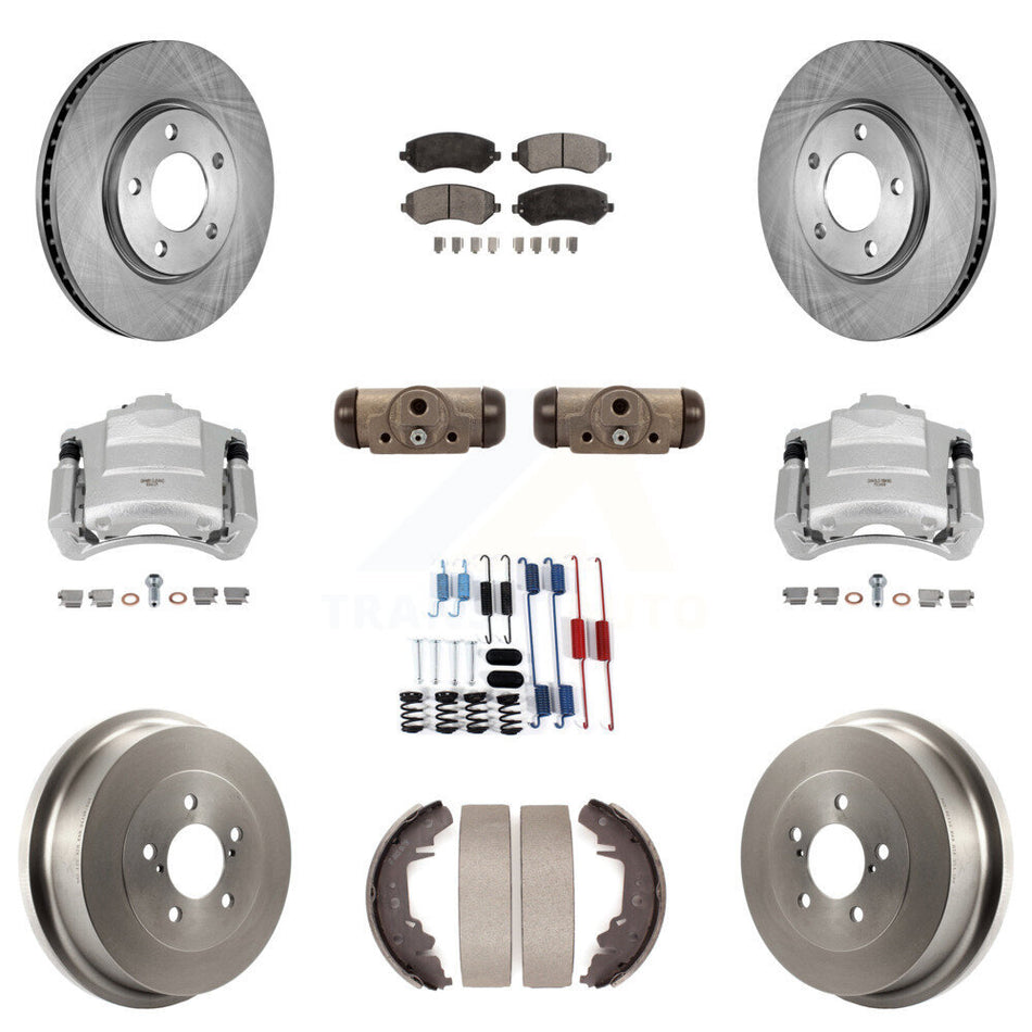 Front Rear Disc Brake Caliper Rotors Drum Semi-Metallic Pad Shoe Cylinder Kit (11Pc) For KC8-100901P