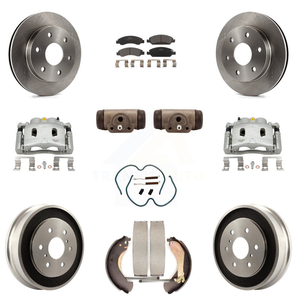 Front Rear Brake Caliper Rotors Drum Ceramic Pad Shoe Cylinder & Hardware Kit (11Pc) For KC8-100901T