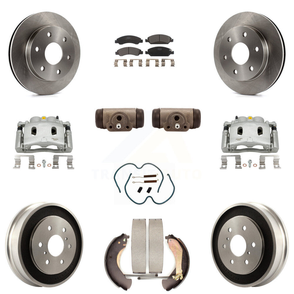 Front Rear Brake Caliper Rotors Drum Ceramic Pad Shoe Cylinder & Hardware Kit (11Pc) For KC8-100901T