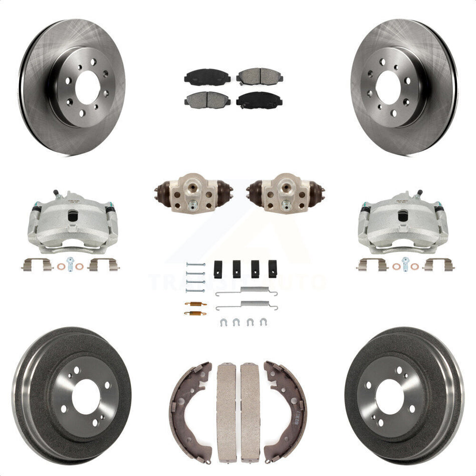 Front Rear Disc Brake Caliper Rotors Drums Semi-Metallic Pads Shoes Wheel Cylinders And Hardware Kit (11Pc) For Honda Insight KC8-100902S by Transit Auto