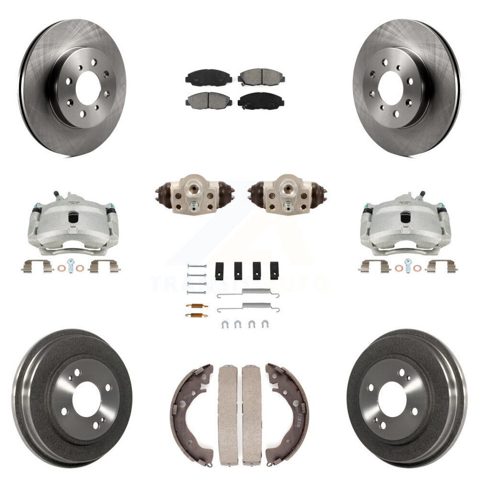 Front Rear Disc Brake Caliper Rotors Drums Semi-Metallic Pads Shoes Wheel Cylinders And Hardware Kit (11Pc) For Honda Insight KC8-100902S