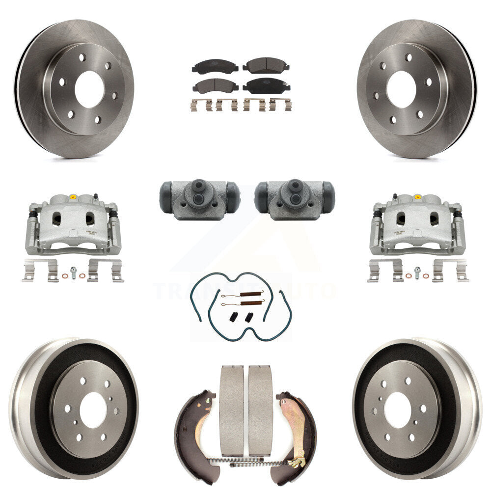 Front Rear Brake Caliper Rotors Drum Ceramic Pad Shoe Cylinder & Hardware Kit (11Pc) For KC8-100902T