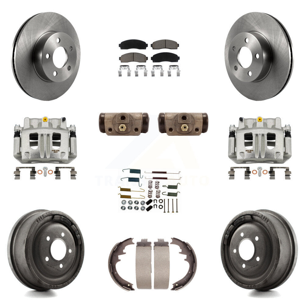 Front Rear Brake Caliper Rotors Drum Ceramic Pad Shoe Cylinder & Hardware Kit (11Pc) For KC8-100903C