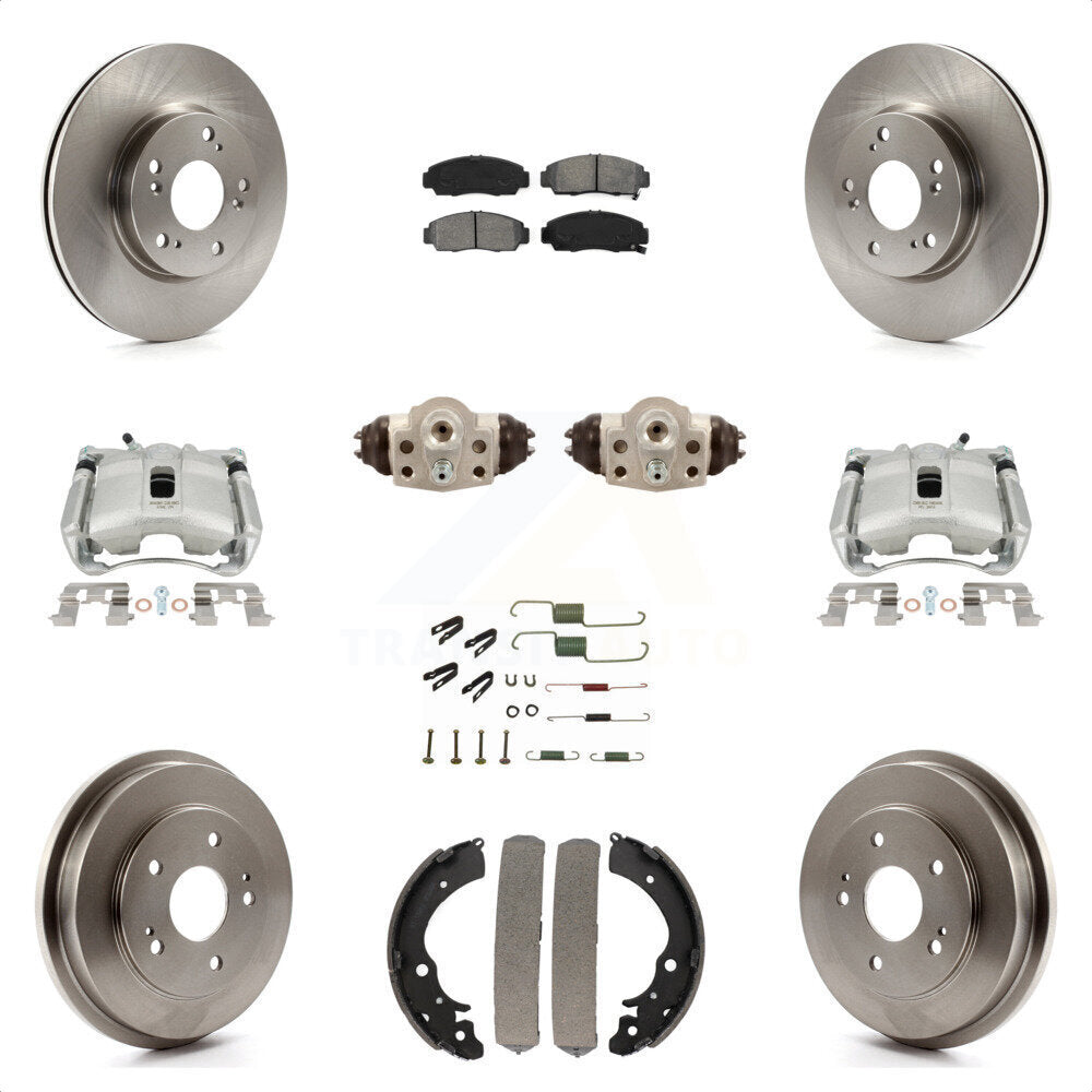 Front Rear Disc Brake Caliper Rotors Drums Semi-Metallic Pads Shoes Wheel Cylinders And Hardware Kit (11Pc) For 2013 Honda Civic Natural Gas with 1.8L KC8-100903S by Transit Auto