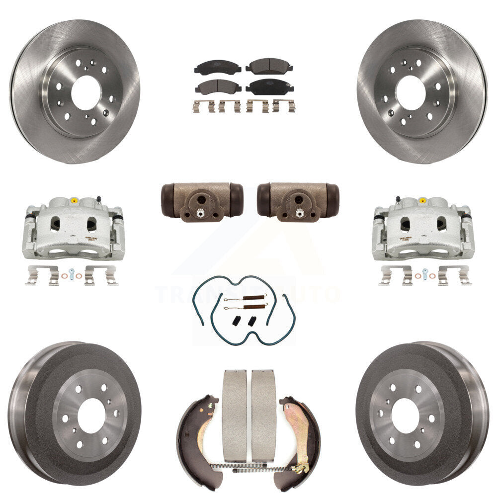 Front Rear Brake Caliper Rotors Drum Ceramic Pad Shoe Cylinder & Hardware Kit (11Pc) For KC8-100903T