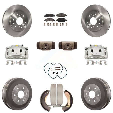 Front Rear Brake Caliper Rotors Drum Ceramic Pad Shoe Cylinder & Hardware Kit (11Pc) For KC8-100903T