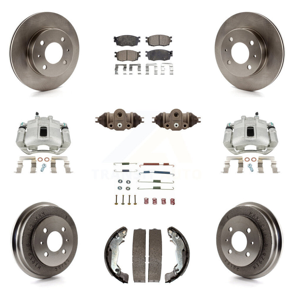 Front Rear Disc Brake Caliper Rotors Drums Semi-Metallic Pads Shoes Wheel Cylinders And Hardware Kit (11Pc) For 2006 Hyundai Accent Hatchback To 09 30 05 KC8-100904P