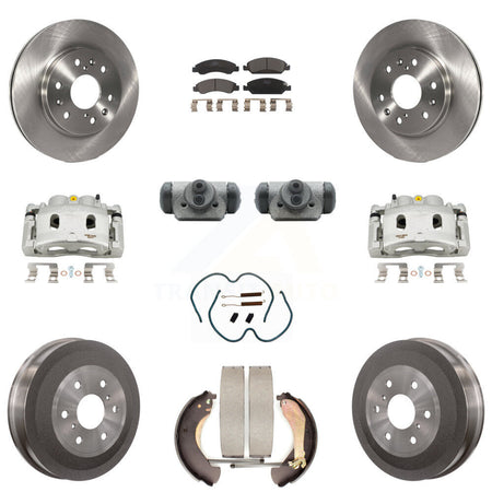 Front Rear Brake Caliper Rotors Drum Ceramic Pad Shoe Cylinder & Hardware Kit (11Pc) For KC8-100904T
