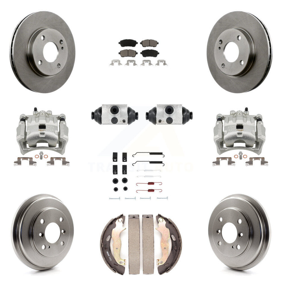 Front Rear Brake Caliper Rotors Drum Ceramic Pad Shoe Cylinder & Hardware Kit (11Pc) For KC8-100905C