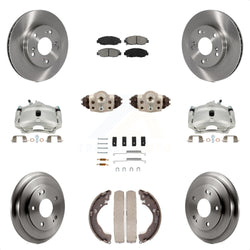 Front Rear Disc Brake Caliper Rotors Drums Semi-Metallic Pads Shoes Wheel Cylinders And Hardware Kit (11Pc) For Honda Civic KC8-100905S