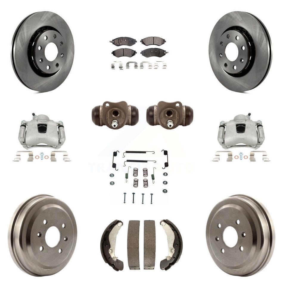 Front Rear Disc Brake Caliper Rotors Drums Semi-Metallic Pads Shoes Wheel Cylinders And Hardware Kit (11Pc) For Chevrolet Aveo Spark Aveo5 Pontiac G3 Suzuki Wave Wave5 Swift+ KC8-100906P