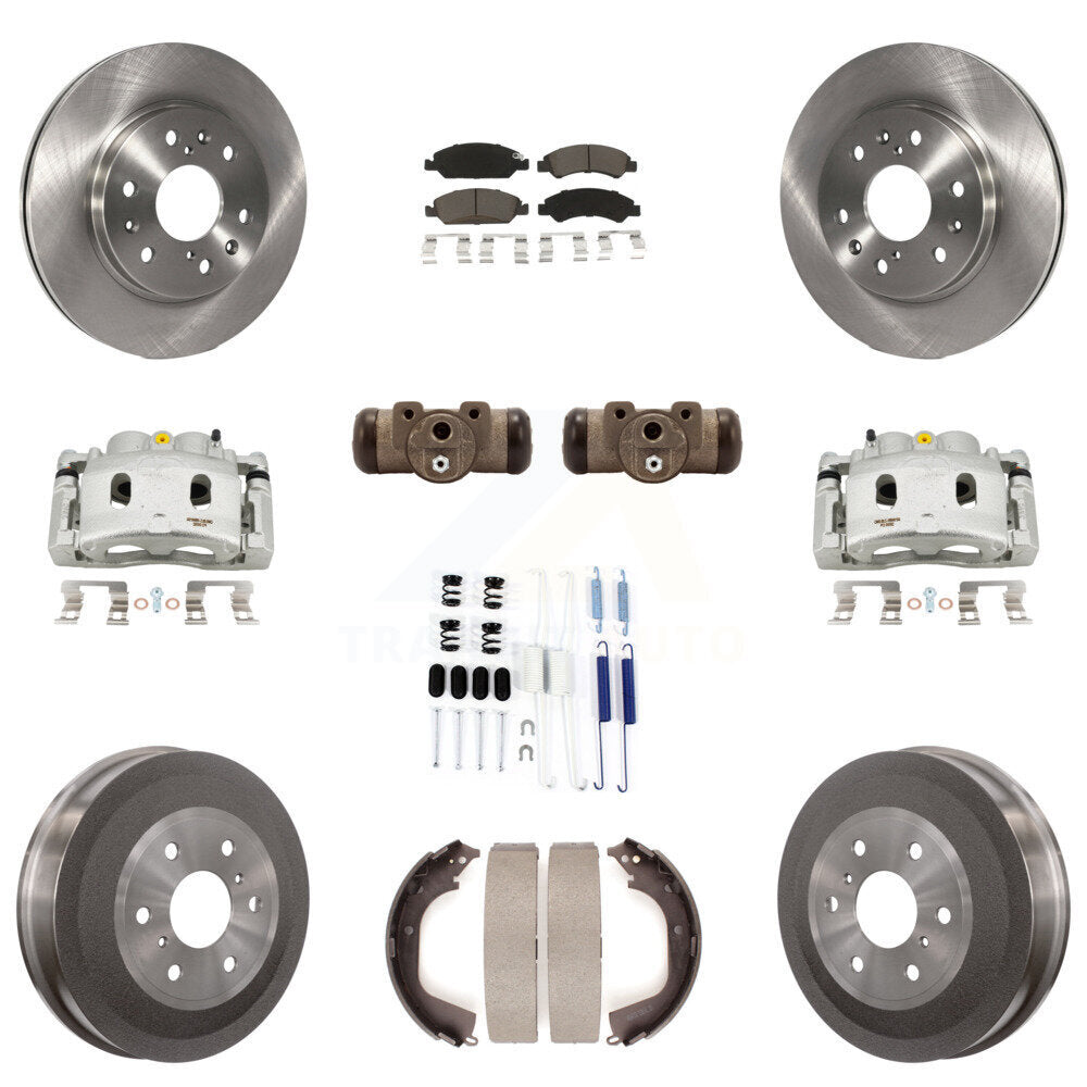 Front Rear Brake Caliper Rotors Drum Ceramic Pad Shoe Cylinder & Hardware Kit (11Pc) For KC8-100907C