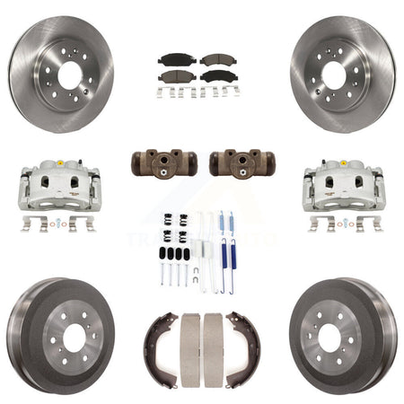 Front Rear Brake Caliper Rotors Drum Ceramic Pad Shoe Cylinder & Hardware Kit (11Pc) For KC8-100907C