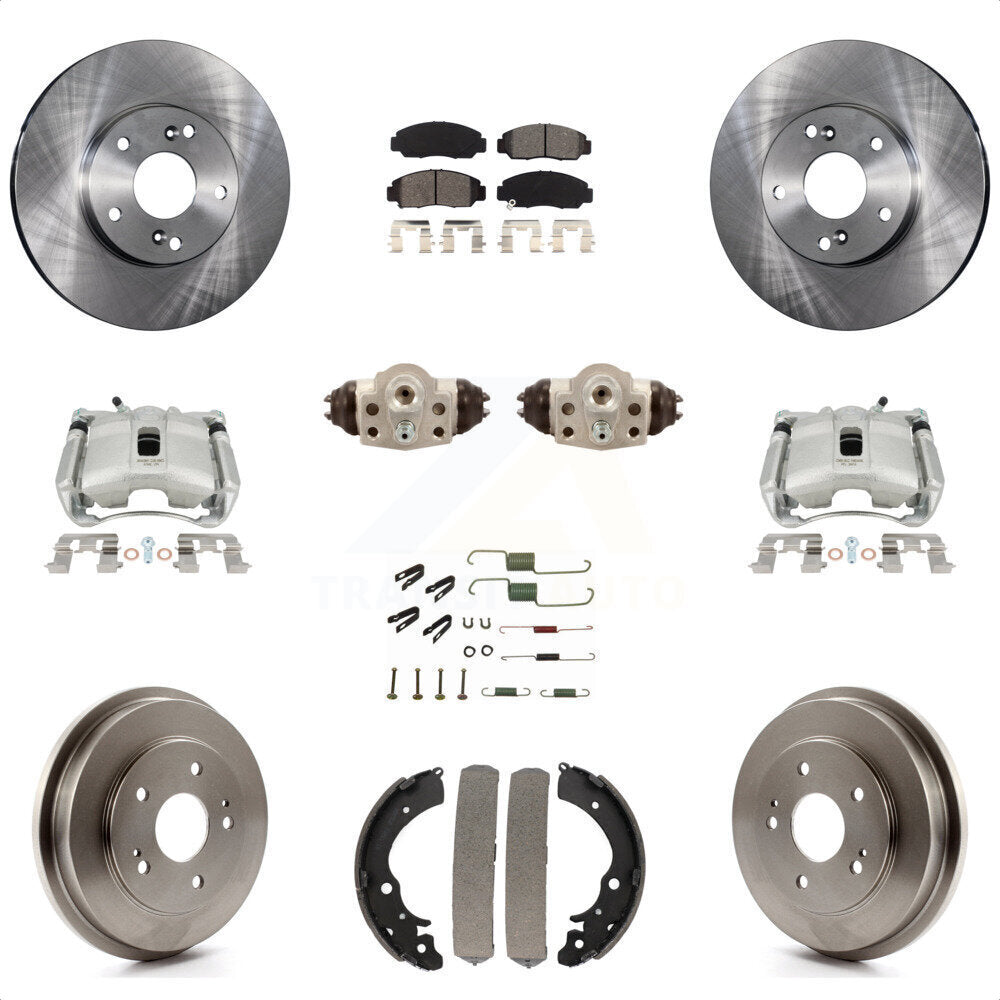 Front Rear Disc Brake Caliper Rotors Drums Semi-Metallic Pads Shoes Wheel Cylinders And Hardware Kit (11Pc) For Honda Civic GX with 1.8L KC8-100907S by Transit Auto