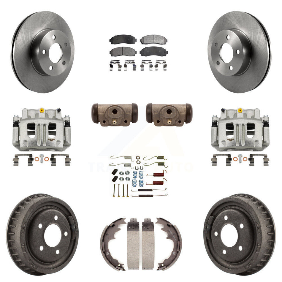 Front Rear Brake Caliper Rotors Drum Ceramic Pad Shoe Cylinder & Hardware Kit (11Pc) For KC8-100907T
