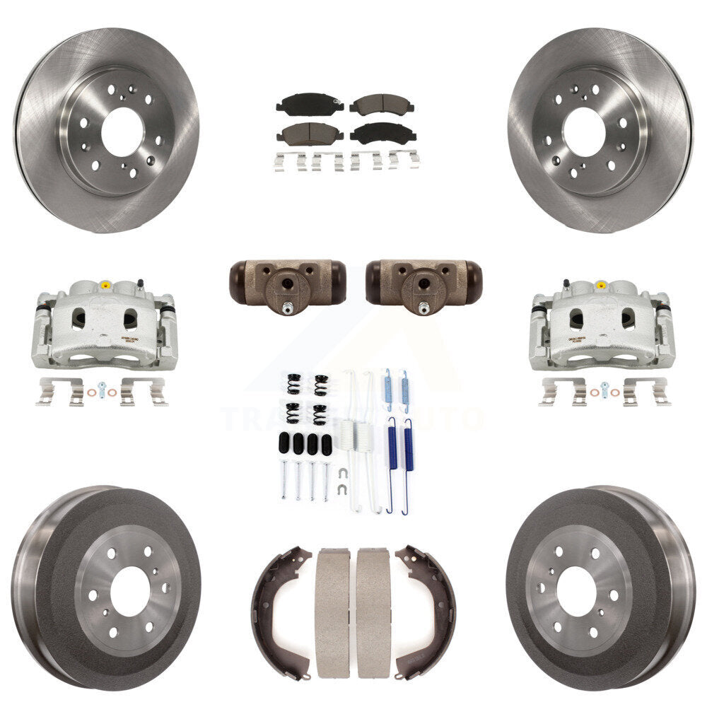 Front Rear Brake Caliper Rotors Drum Ceramic Pad Shoe Cylinder & Hardware Kit (11Pc) For KC8-100908C